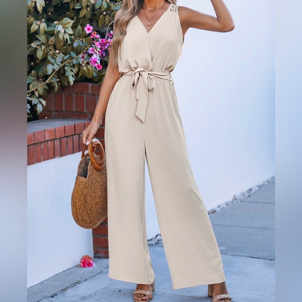 Boho Beige Wide Leg Jumpsuit